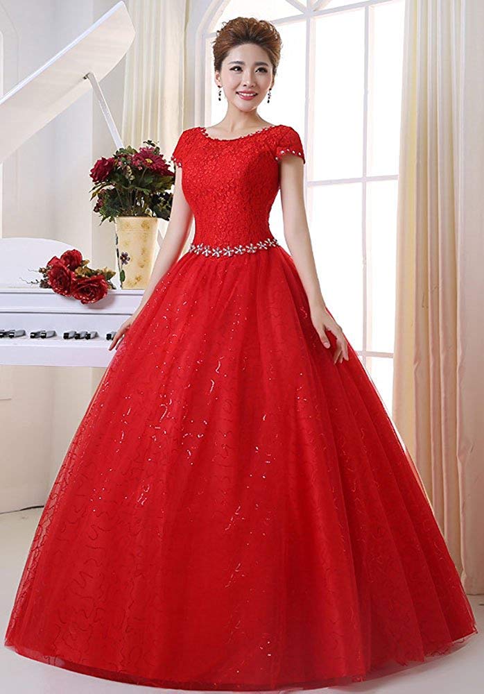 Eyekepper Double Shoulder Floor Length Bridal Gown Wedding Dress Custom Size (6, Red) - Image 3